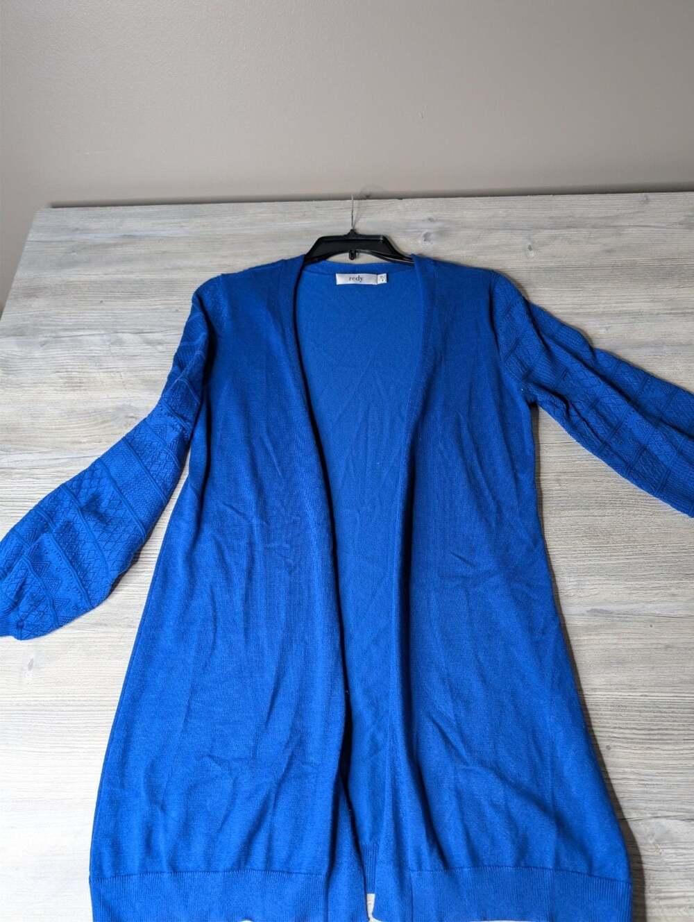 Redy Royal Blue Open Front Cardigan with Textured Balloon Sleeves